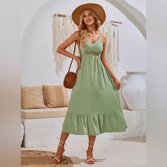 Swiss Dot Sleeveless Midi Dress Casual - Picture 3 of 6